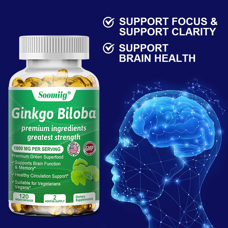 Premium Ginkgo Biloba & B-Vitamin Complex – Brain Function, Memory & Circulation Support | Natural Antioxidant Supplement (120 Capsules)