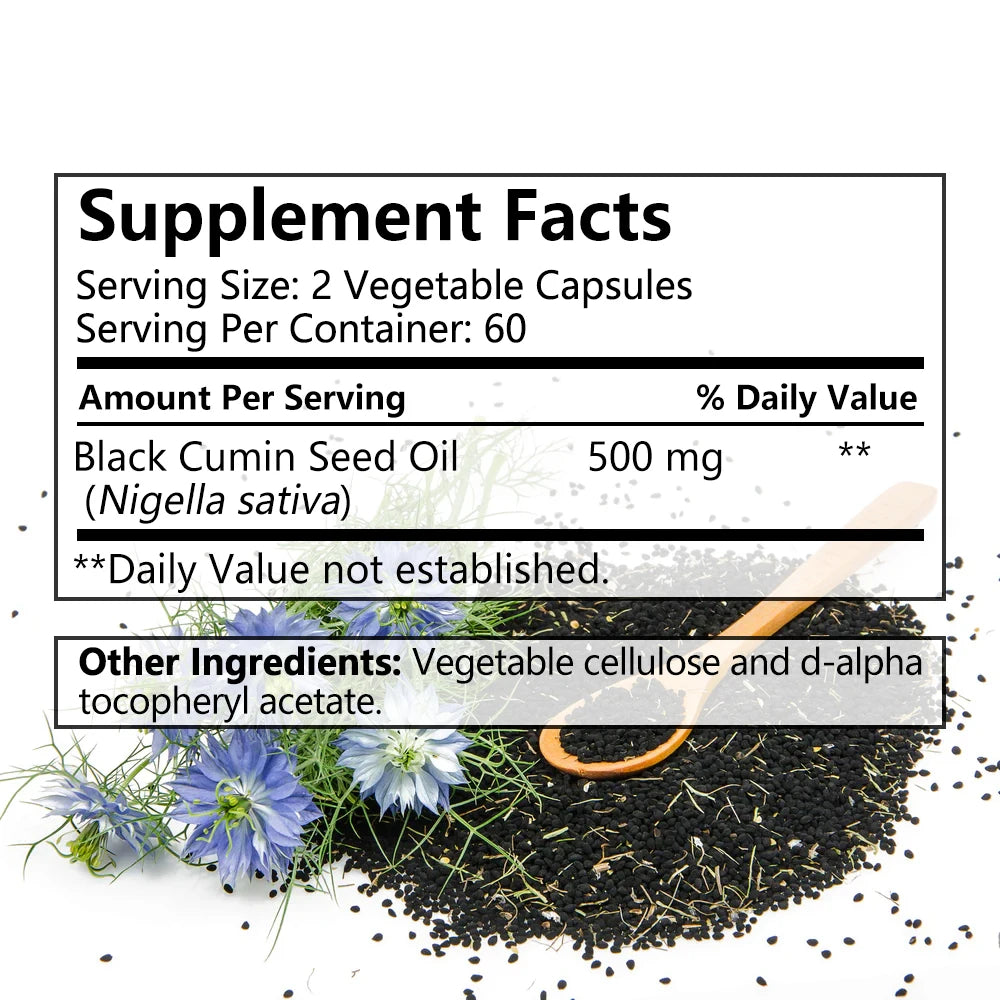 Black Cumin Seed Oil 500mg Capsules – Immune & Antioxidant Support | Promotes Healthy Skin, Hair & Digestion (120 Capsules)