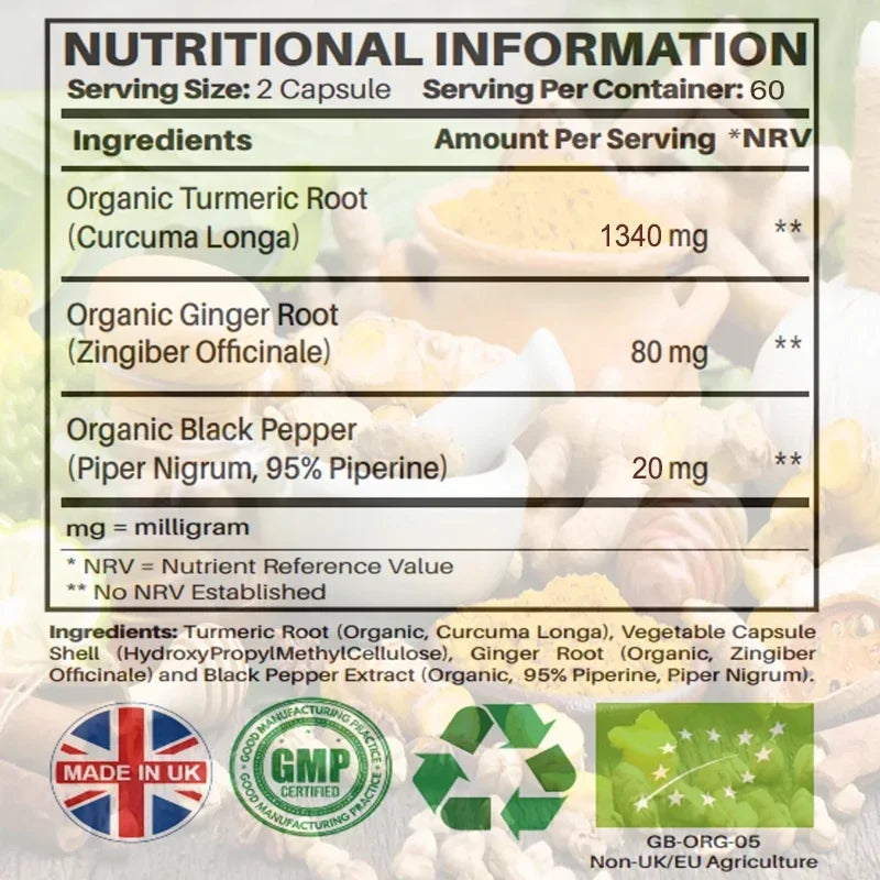 Organic Turmeric, Black Pepper Extract, Antioxidants, Supports joint health, flexibility and buffering, Balances blood sugar