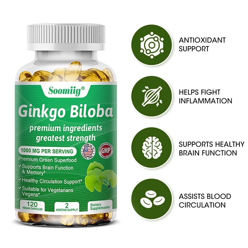 Premium Ginkgo Biloba & B-Vitamin Complex – Brain Function, Memory & Circulation Support | Natural Antioxidant Supplement (120 Capsules)