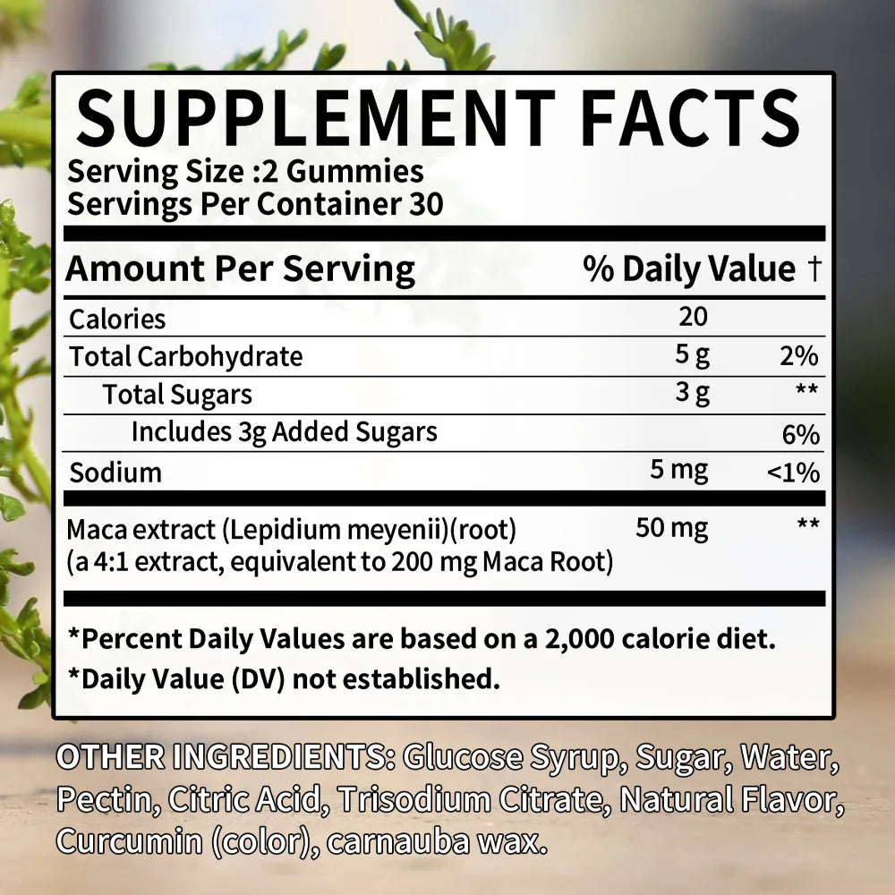 Maca Root Energy Gummies – Natural Vitality, Endurance & Motivation Support | Balanced Energy for Active Lifestyles (60 Gummies)