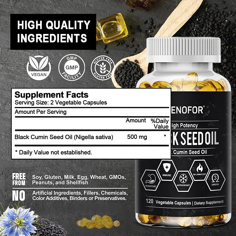 Organic Black Seed Oil Capsules – Cold-Pressed Nigella Sativa for Wellness, Skin, Hair & Immune Support