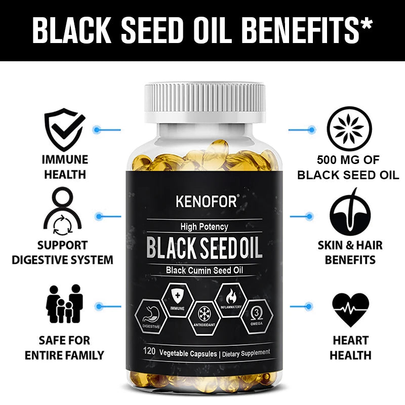 Organic Black Seed Oil Capsules – Cold-Pressed Nigella Sativa for Wellness, Skin, Hair & Immune Support