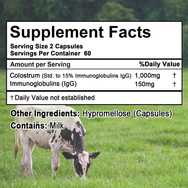 Premium Bovine Colostrum Capsules – Immune & Gut Health Support | Rich in Natural Vitamins & IgG Immunoglobulins (120 Capsules)