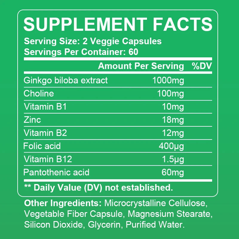 Premium Ginkgo Biloba & B-Vitamin Complex – Brain Function, Memory & Circulation Support | Natural Antioxidant Supplement (120 Capsules)
